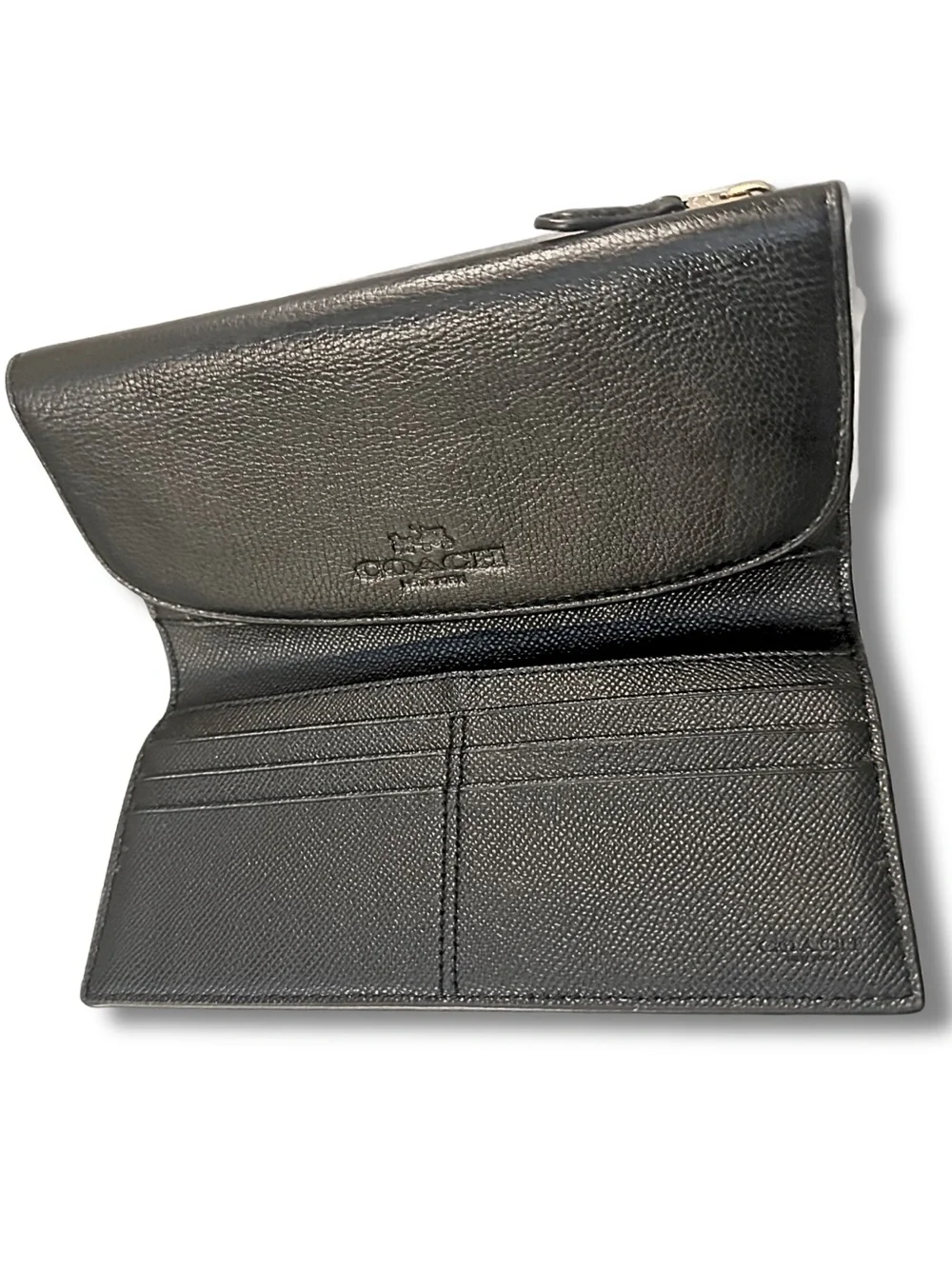 Coach Slim Envelope Wallet Pebbled Leather Black F52715 Card Holder Clutch